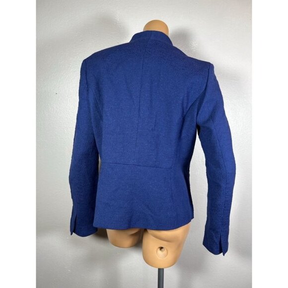Loft Suit Jacket Blazer Women's 10 Blue Shoulder Pads Long Sleeve Button Short - Picture 2 of 13